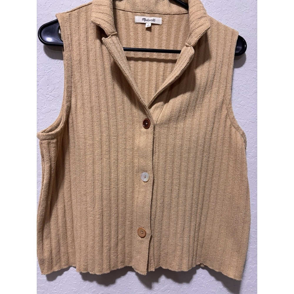 MADEWELL Ribbed Vest Top Sz L Coastal Grandmother Terry Cloth Cottagecore Boho - Picture 4 of 12
